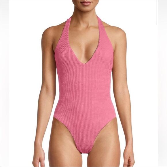 Veronica Beard Salis‎ swimsuit one piece pink textured deep V NWT - Picture 1 of 9
